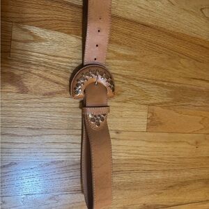 Tan Leather Belt with Silver Studs